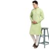 Sojanya (Since 1958, Men's Cotton Linen Green Checked Only Long Kurta, Size: 42 - Image 4