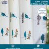 Urban Space Cotton Curtains for Door Bedroom, Living Room Printed Curtains with Tieback Pack of 2 Curtains - Door - 58W x 86L inches Humming Bird Blue