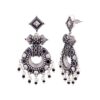 VOYLLA Women's Oxidised Brass Lightly Embellished Black Drop Boho Style Earrings(Free Size)(Silver) - Image 2
