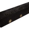 Purpledip Wooden Incense Stick Holder Cone Burner Stand Box: Storage Compartment, Ash Catcher: Hand Carved with Star Brass Inlay (11009A)