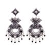 VOYLLA Women's Oxidised Brass Lightly Embellished Black Drop Boho Style Earrings(Free Size)(Silver)