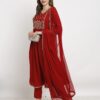 Rajnandini Women's Rayon Embroidered Kurta Set With Dupatta (JOPLVL245-XL_Maroon_XL) - Image 2