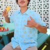 Tipsy Elves Mens Hawaiian Button Down Shirt - Tacosaurus (Blue) - Size Large