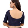 SAGIBO Women Round Neck Dobby Cotton Lycra Stretchable Elbow Sleeve Readymade Saree Blouse For Stylish Plus Size-38-42 Navy Blue