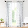 Encasa Homes Semi-Sheer Wide Rod Pocket Printed Polyester Curtains with Tie Back, Living Room, Bedroom, Kitchen Curtains, 55x63 inch Light Grey Print, 2 Panels