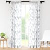 Encasa Homes Semi-Sheer Wide Rod Pocket Printed Polyester Curtains with Tie Back, Living Room, Bedroom, Kitchen Curtains, 55x83 inch Palm Leaves Print, 2 Panels
