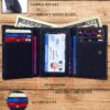 Imperious mens leather wallet trifold, slim, zipper, rfid wallet card holder, money clip, men, picture holder, long style, money clip montableu (Black)
