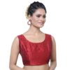 Madhu Fashion Women's Poly Raw Silk Sleeveless Stitched Saree Blouse 34 Maroon - Image 2