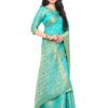 MIMOSA Women's Art Silk Saree Kanjivaram Style With Unstitched Blouse - Turquoise Blue - Image 2
