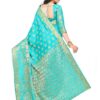 MIMOSA Women's Art Silk Saree Kanjivaram Style With Unstitched Blouse - Turquoise Blue - Image 3