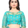 MIMOSA Women's Art Silk Saree Kanjivaram Style With Unstitched Blouse - Turquoise Blue - Image 4
