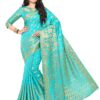MIMOSA Women's Art Silk Saree Kanjivaram Style With Unstitched Blouse - Turquoise Blue