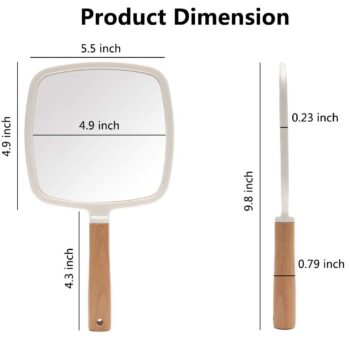 YEAKE Hand Held Mirror with Handle for Makeup,Small Cute Wood Hand Mirror for Shaving with Hole Hanging Single-Sided Portable Travel Vanity Mirror for Men&Women(Square)