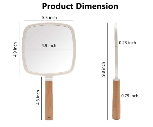 YEAKE Hand Held Mirror with Handle for Makeup,Small Cute Wood Hand Mirror for Shaving with Hole Hanging Single-Sided Portable Travel Vanity Mirror for Men&Women(Square)