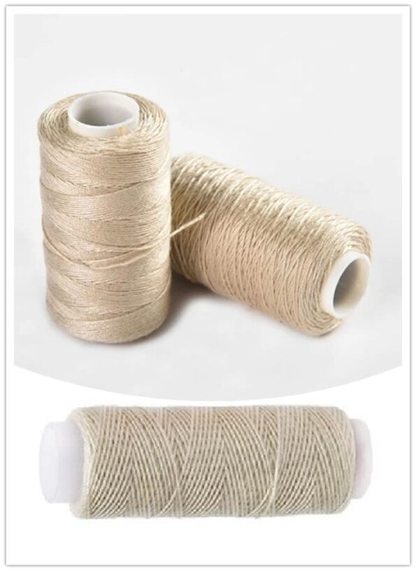 3 Rolls Hair Weaving Thread Cotton Sewing Thread Making Wig Clips in Hair Extension Hair Salon Weft Thick Thread with 3 Curved Needles (Beige)