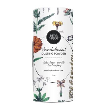 Herb & Root Talc Free Dusting Powders made with Arrowroot, soothing oats, zinc, and magnesium. Free of Baking Soda. for chafing, deodorizing, sweating (Sandalwood)