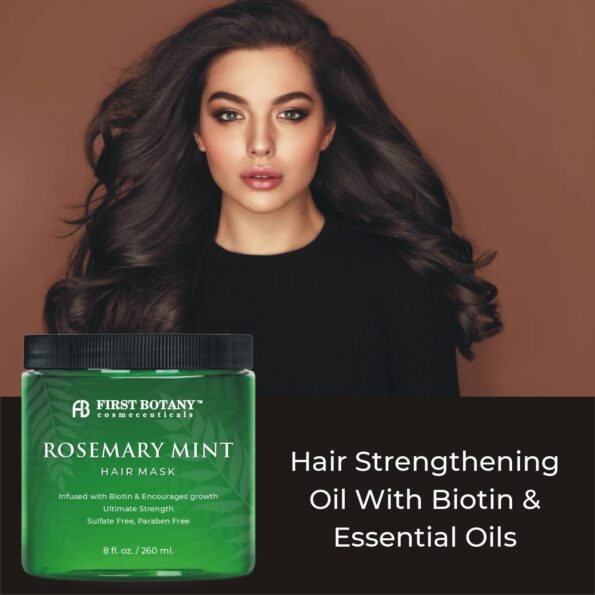 Rosemary Mint Biotin Hair Mask - Restorative Deep Conditioning Hair Mask for Dry Damaged Hair and growth, Hair moisturizer w/ rosemary oil for hair growth, Sulfate Free hair treatment & hair care 8 oz