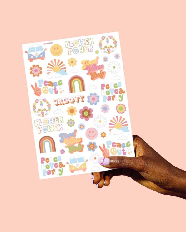 xo, Fetti Groovy 70s Temporary Tattoos - 48 Glitter Styles | Flower Power Birthday Party Supplies, Good Vibes Only Favors, Smiley, Rainbow Arts and Crafts