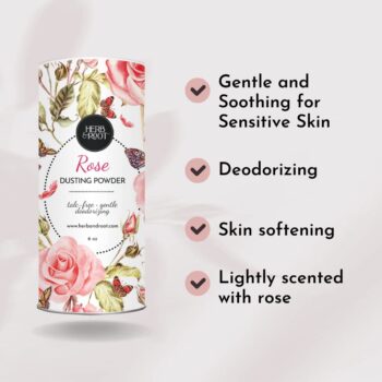 Herb & Root Rose Scented Fragrant Talc-Free Dusting Powder for Women, Feminine Powder, Body Powder, Bath Powder, Anti-Chafing Powder, Baby Powder, 6 oz