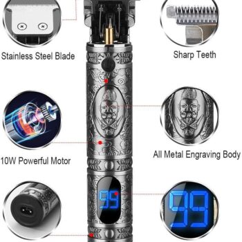 Suttik Hair Trimmer for Men, Professional Hair Clippers for Barber, Beard Trimmer for Men, Cordless Edgers Clippers, Ornate Knight T-Blade Close Cutting Trimmer with LCD, Gray, Gift for Men
