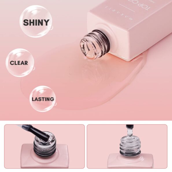 Makartt No Wipe Top Coat and Base Coat Kit, Clear Gloss Shiny Stain Resistant General Gel Top Coat Nail Polish UV and Primer for Acrylic Nails Dip Powder Gel Nail Polish