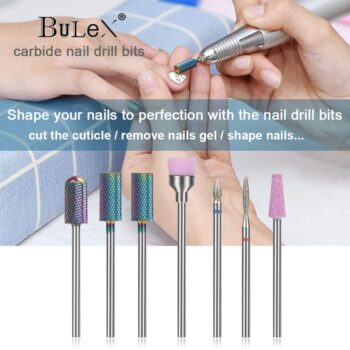 Bulex 7pcs Nail Drill Bits for Acrylic Nails - 3/32 Electric Nail Drill Bit Set - Professional Nails Supply Carbide Nail Drill Bit for Gel Nails Cuticles