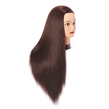 Hairingrid 26"-28" Mannequin Head Hair Styling Training Head Manikin Cosmetology Doll Head Synthetic Fiber Hair and Free Clamp Holder Stand (Dark brown)