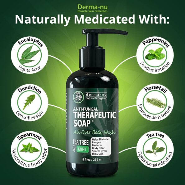 Antifungal Antibacterial Soap & Body Wash - Natural Anti-Fungal Treatment with Tea Tree Oil for Jock Itch, Athletes Foot, Body Odor, Nail Fungus, Ringworm, Eczema & Back Acne - For Men and Women - 8oz