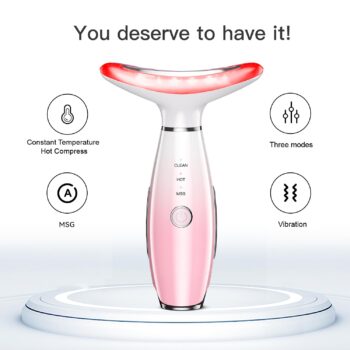 NUAKENE Neck Face Massager, Skin Care Face Massage Tool, 3-in-1 Facial Massager, Face Sculpting Tool with Thermals, Vibration (Pink)