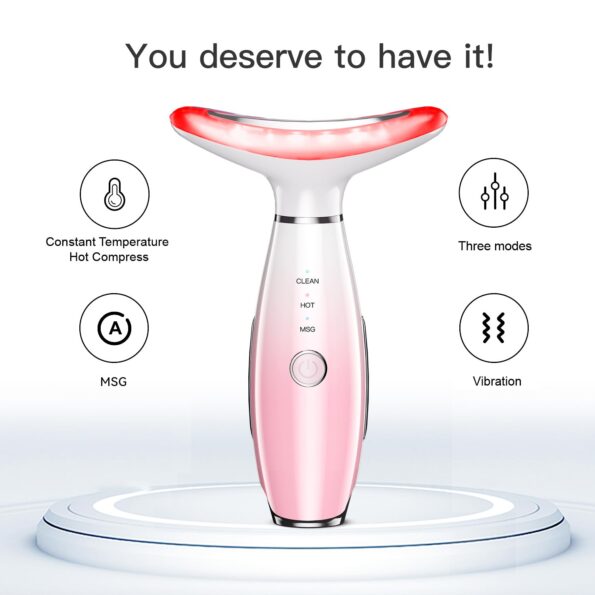 NUAKENE Neck Face Massager, Skin Care Face Massage Tool, 3-in-1 Facial Massager, Face Sculpting Tool with Thermals, Vibration (Pink)