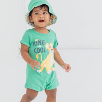 Disney Lion King Simba Newborn Baby Boys Romper and Bucket Sun Hat Green 3-6 Months