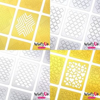 Whats Up Nails - Nail Vinyl Stencils Variety Pack 4pcs (X-pattern, Moroccan, Scales, Hearts) for Nail Art Design