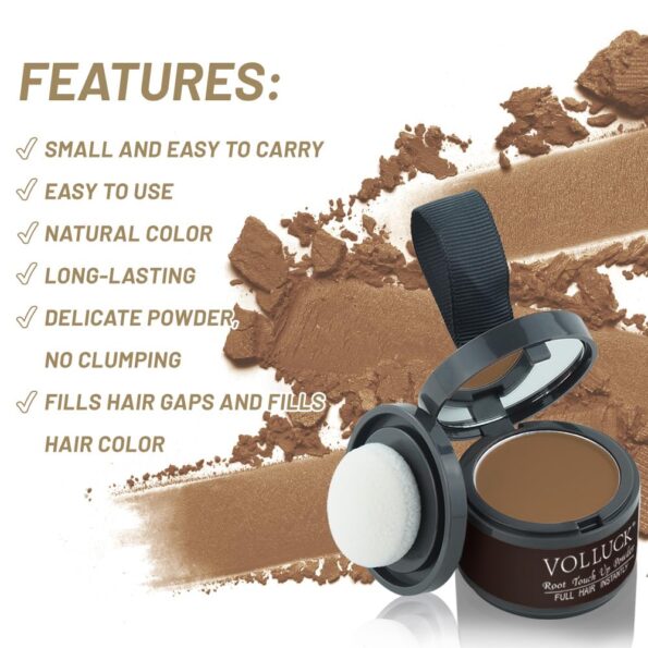 VOLLUCK Root Touch Up Hair Powder Root Cover Up Hairline Shadow Powder Stick, Root Touch Up Dark Brown for Thinning Hair for Women and Men, Bald Spots, Eyebrows, Beard Line, Brown