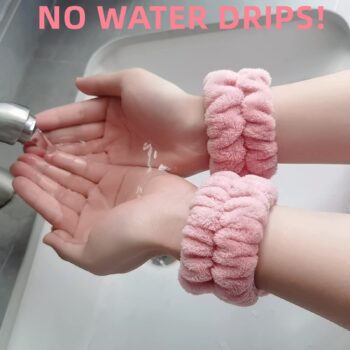 4 Pcs Face Washing Wristbands, Soft & Absorbent Microfiber Wrist Scrunchies for Washing Face, Face Wash Wrist Band for Women Girl, Spa Wrist Wash Band Prevent Water Dripping Down Your Arms, Pink