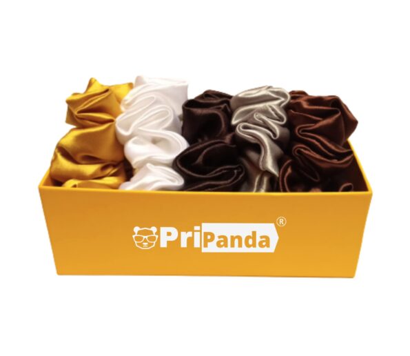 Pri Panda Gold Satin Scrunchies for Women/girls | Silk Scrunchies Set for Girls | hair accessory| Exact Colors as Pic ponytail rubber bands | Multicolor | Best gift for Sister, Friend (Pri-Gold)