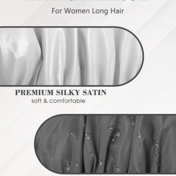 Aquior Shower Caps, Reusable Shower Cap for Women, Waterproof Layer Hair Cap, Large Size for All Hair Lengths,for Girls Spa Home Salon Use (Black)