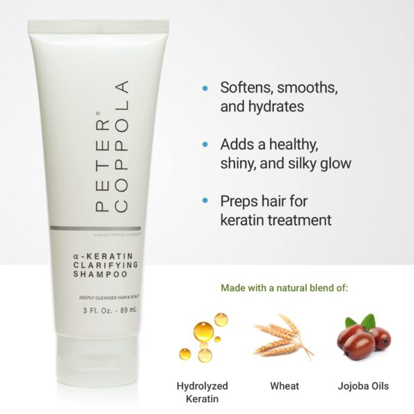 PETER COPPOLA Keratin Hair Treatment Kit - At Home Keratin Treatment - Straightens and Smooths All Hair Types - Includes 3oz KeratinTreatment, 3oz Clarifying Shampoo, Bowl, Brush & Comb