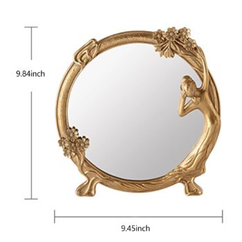 Nerien Resin Vintage Makeup Mirror Decorative Tabletop Rectangle Mirror Gold Standing Desktop Cosmetic Mirror Maid Girl Vanity Mirror Plum Floral Countertop Dressing Mirror with Stand for Home Decor