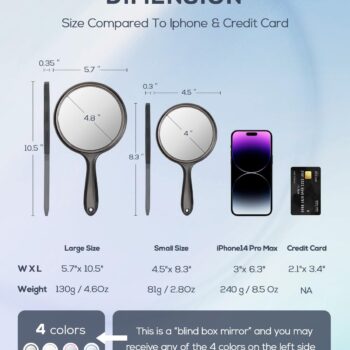 BEFUI Double-Sided Handheld Mirror, 1X/3X Magnification for Makeup (Random Color, Pack of 1, Small Size)