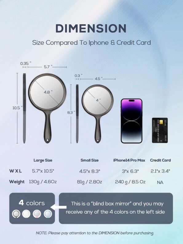 BEFUI Double-Sided Handheld Mirror, 1X/3X Magnification for Makeup (Random Color, Pack of 1, Small Size)