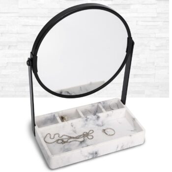 Artfrog Vanity Mirror with Marble Tray, Makeup Mirror with Tray,Table Mirror with Tray,Vanity Mirror with Tray,Two Sided 6 Inches 1X/3X Magnification Mirror