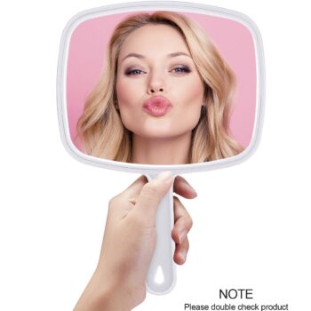 PROTECLE Hand Mirror, Handheld Makeup Mirror with Handle for Barber Hairdressing (Square White 10.3"x7.4")