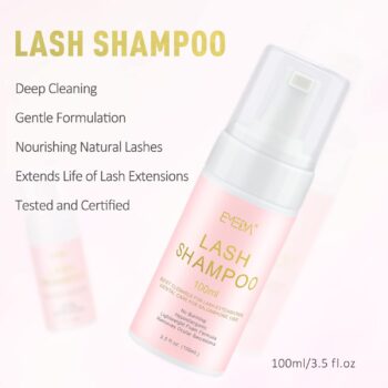 EMEDA Lash Shampoo for Extensions - 100ml Gentle Foam Lash Cleanser, Oil-Free Cleaner for Wash Eyelash Bath with Rinse Bottle Brush
