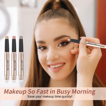3 Pcs Eyeshadow Stick Sets, Eyeshadow Crayon Smudge proof Glitter Eye Brightener Stick with Double Ended Design Eyeshadow Pencil Makeup Eyeshadow Gift for Women, Waterproof & Long Lasting (Color A)