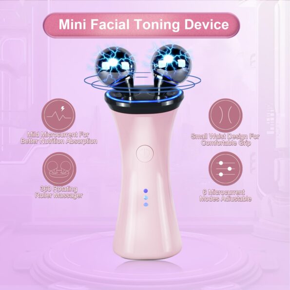 Microcurrent Facial Device-Face Massager Electric Face Lifting, Microcurrent Facial Device for Face and Neck, Handheld Skin Care Face Toning Device, Best Present for Mother and Companion-Pink