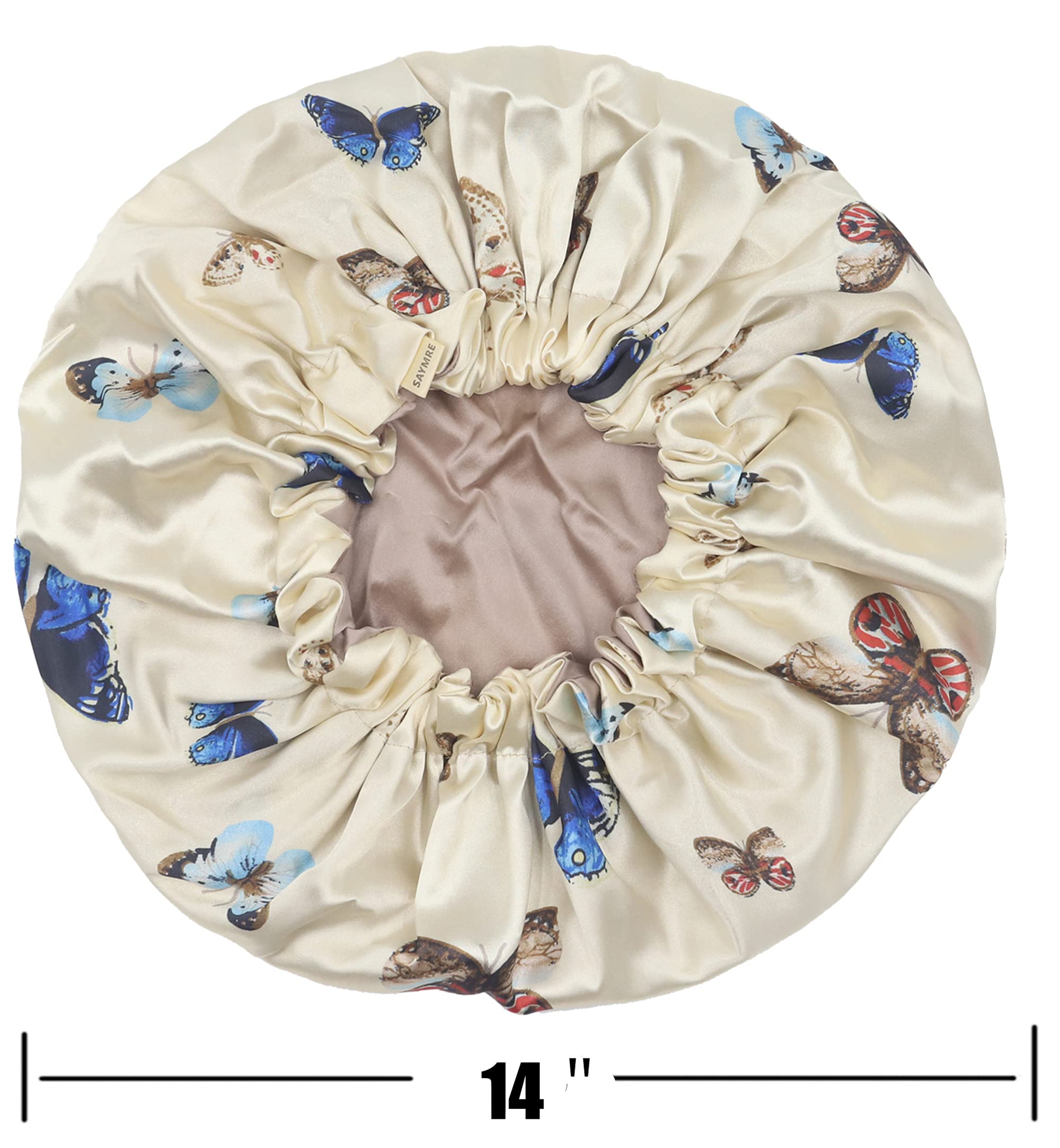 SAYMRE 100% Mulberry Silk Lined Bonnet Adjustable Satin Sleep Cap 19 Momme Silk Bonnet for Women Curly,Long Hair Care