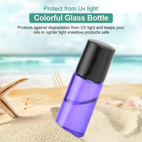Pack of 50,3ml Glass Roll on Bottle Mixed Color Sample Test Roller Essential Oil Bottles glass vials With Stainless Steel Roller Balls,Black Plastic Cap For Travel Aromatherapy,Perfume Oils