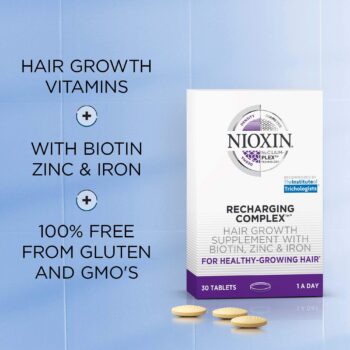 Nioxin Recharging Complex, Daily Vitamin for Healthy Hair, Nails and Skin, Biotin, Zinc & Iron, Non-GMO & Gluten Free, 30 Count