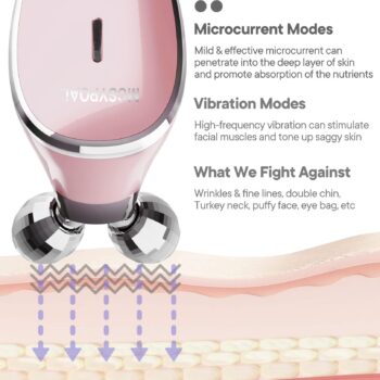 MCSYPOAL Microcurrent-Facial-Device, Microcurrent Facial Massager, Face Roller Face Massager for Skin Care at Home, Rose Gold