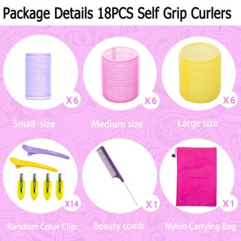 Hair Rollers for Long Hair 18 Pcs Hair Roller Set Rollers Hair Curlers for Medium Hair Salon Hair Dressing Curlers With 3 Sizes Curlers, DIY Rollers Hair Curlers,